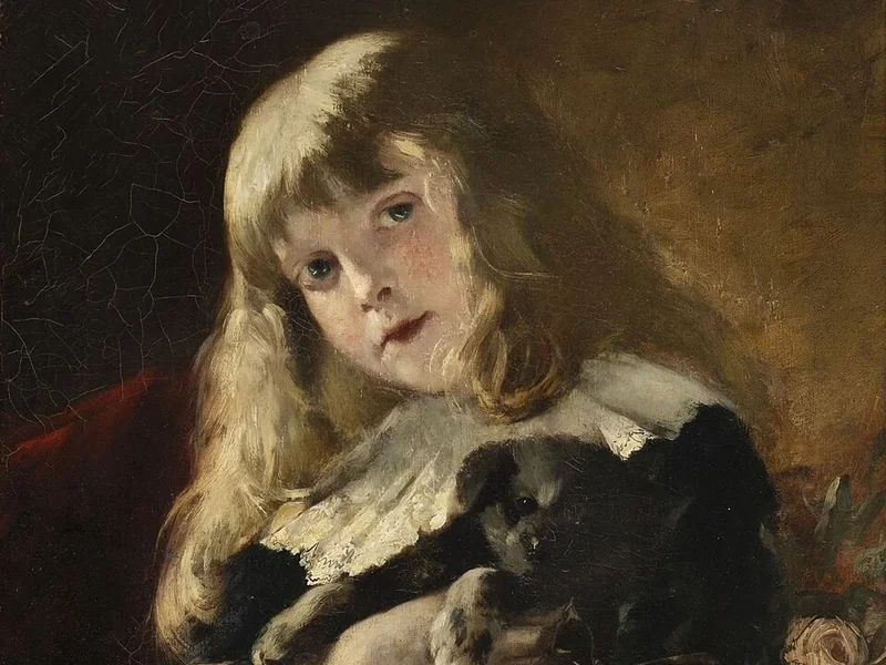 1857-Friedrich Heyser - Bambina con un cane in braccio